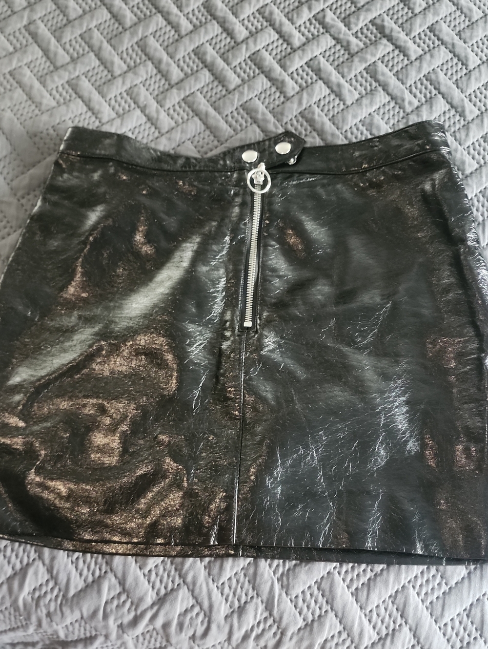 Divided Black Shiny Faux Leather Front-Zip Mini Skirt